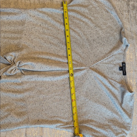 INC International Concepts Short Sleeve Knotted Top - Gray glittery. - Picture 6 of 8